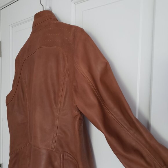 NWT Quince Leather Stand-Collar Jacket Cognac Brown Size Large - Picture 6 of 15